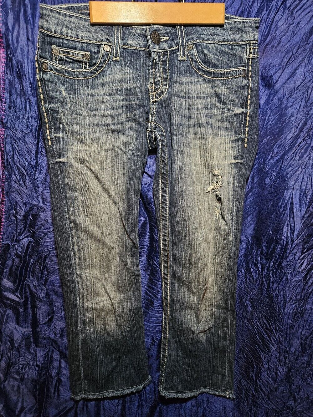 BKE Sabrina cropped jeans womens stretch denim distressed size 25 (2) L 23.5"